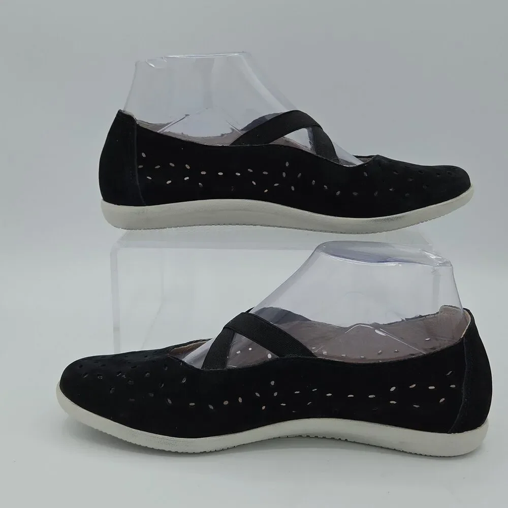 Mephisto Karla Perforated Ballet Flats Women Size 6.5 Black Suede Comfort Shoes